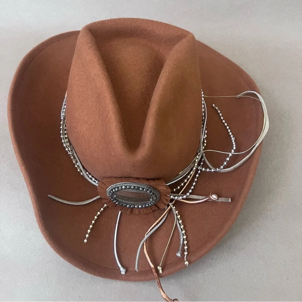 Sonni Rustic Brown With Medallion Detail 100% Wool Felt Cowboy Hat Western Hat